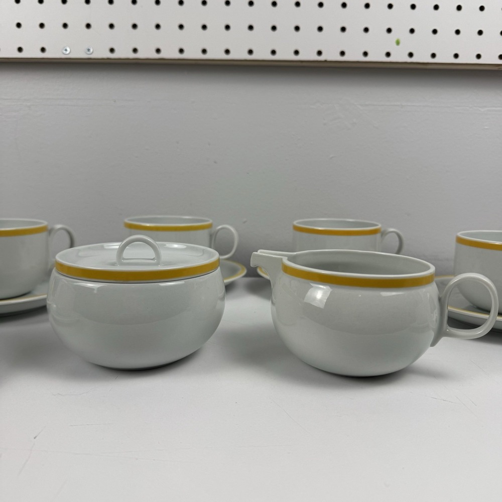 Vtg Vista Alegre Block VA Disco Tea Set Portugal 6 Cups Saucers Cream Sugar MCM - Picture 3 of 16
